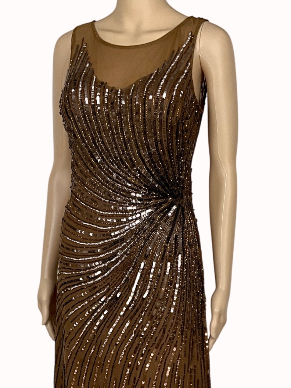 Patra Brown Sequin Beaded Gown Sleeveless  Size 8